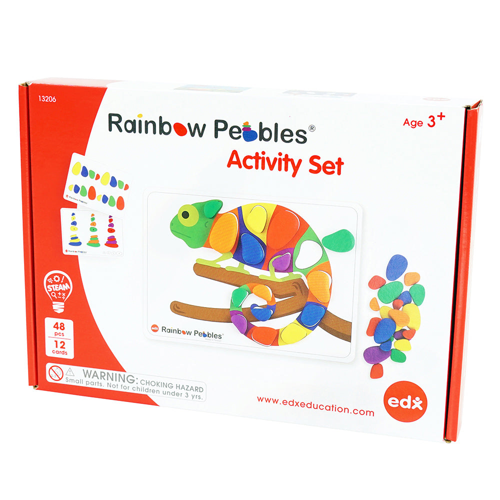 Child using Rainbow Pebbles with activity cards – creative EYFS maths at home | edx education® UK