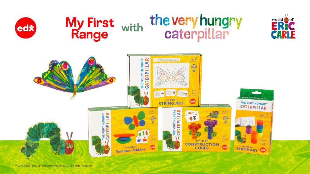 Edx Education My First Range with The Very Hungry Caterpillar banner showing early learning toys designed to support sensory play and early development