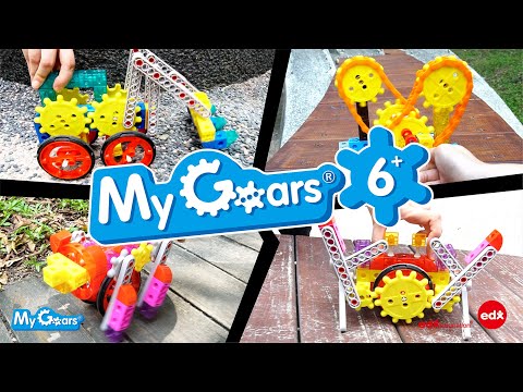 Video thumbnail showing My Gears® Transport Set in action – gear-based STEM builds for kids aged 6+, featuring various moving models